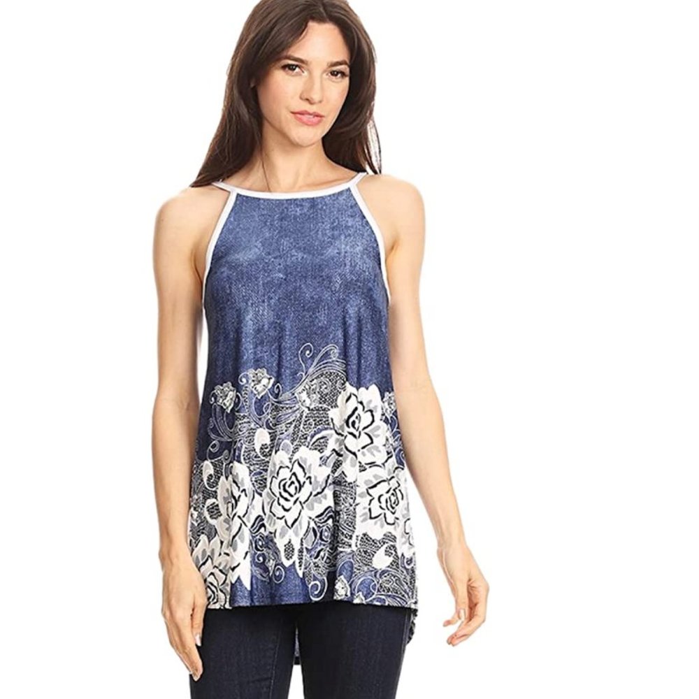 MOA Sleeveless Floral Tunic with High Low Hemline